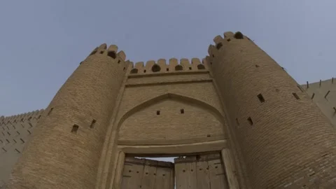 Wide-angle view of the Talipach gate at the ancient fortress wall in Bukhara Stock Footage 243081150