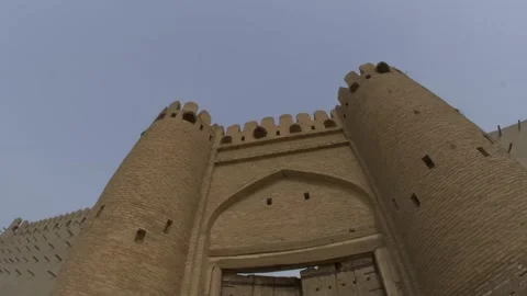 Wide-angle view of the Talipach gate at the ancient fortress wall in Bukhara Stock Footage 246784123