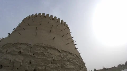 Wide-angle view of the tower at the ancient fortress wall next to the Talipach Stock Footage 243081109