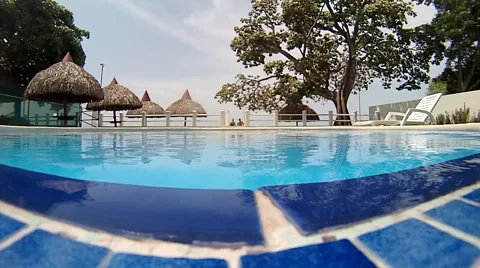 Wide angle view from vacation resort poolside Video stock 42529279