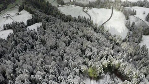 Wide angle view into a valley in austria in winter Stock Footage