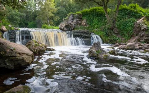 Wide angle view on Viata river waterfall, Belarus Stock Photos