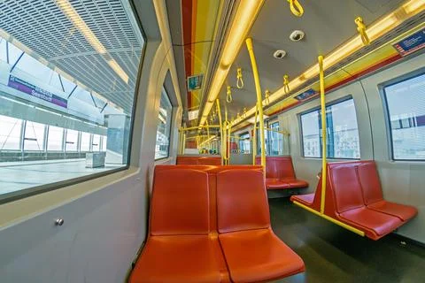 Wide angle view of Vienna empty Vienna Metro line U2 Ubahn Stock Photos