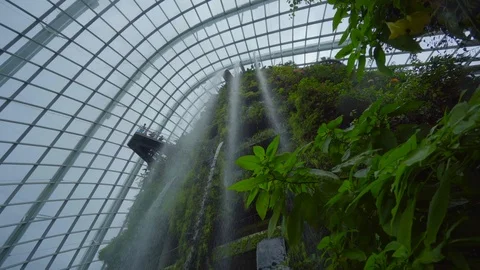 Wide angle view of waterfall in cloud dome Stock Footage 116556010