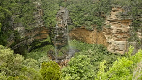 Wide angle view of wentworth falls from princes rock lookout Stock Footage 144663632