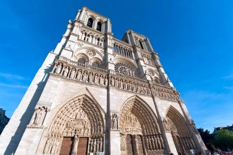 Wide-angle view of west facade, cathedral notre dame de paris (1160-1345), pa Photos