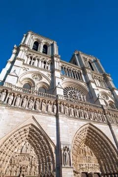 Wide-angle view of west facade, cathedral notre dame de paris (1160-1345), pa Photos