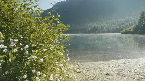 Wide angle view wild lake and mountains Stock Footage