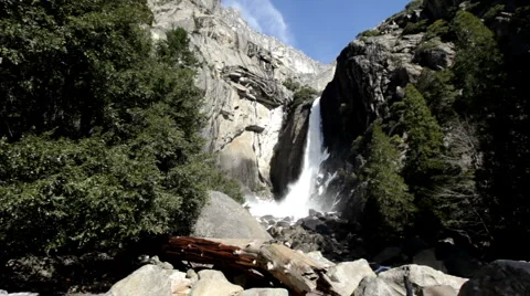 Wide angle view of Yosemite waterfall base Stock Footage 5186361