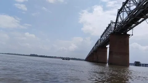 Wide angle views of a portion of the indian railway bridge of Allahabad Stock Footage 253233955