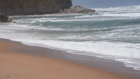 Wide Angle - Waves And Sandy Beach At Twelve Apostles Victoria Australia Stock Footage 80631931