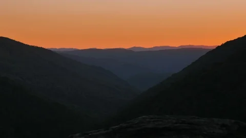Wide Angle Windmills Lindy Point Sunset above Blackwater River in West Virginia Stock Footage 105977230