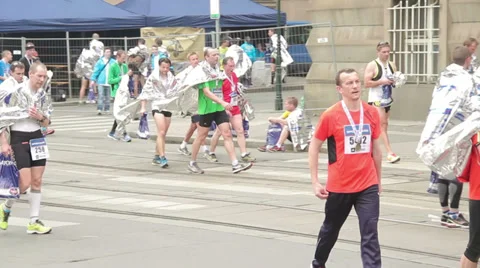 Wide angled focused shot of people behind the finish line  Stock Footage 36990013