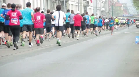 Wide angled shot of first runner at half Marathon event Stock Footage 36989896