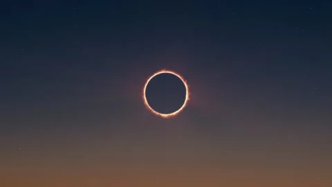 Wide Annular Solar Eclipse ring of fire in the sky Stock Footage 246894297