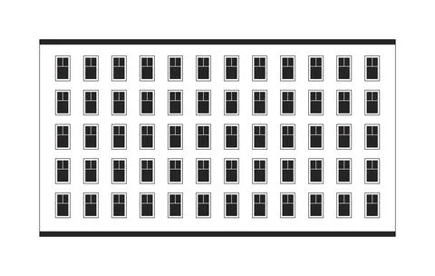 Wide apartment complex home architecture 2D line object Stock Illustration