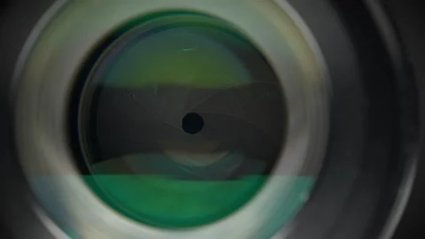 Wide-aperture lens featuring aperture and diaphragm blades, close-up video Stock Footage 334002341