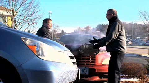 Wide of Arguing at accident Stock Footage 36806345