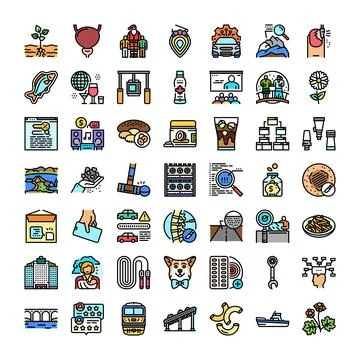 Wide array of line art icon collection Illustrazione stock