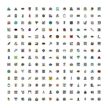 Wide array of line icons visualizing various concepts Illustrazione stock