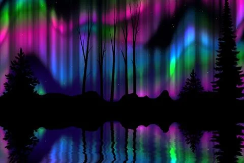 Wide Aurora Borealis  Background  - vector illustration Stock Illustration