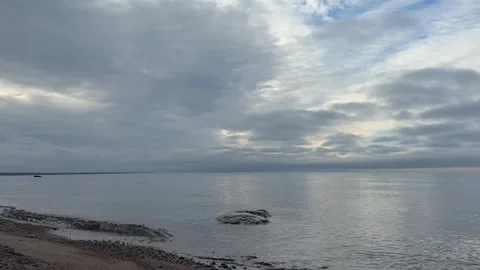 Wide Baltic Sea Panorama with Dramatic Cloudy Sky in 4K with Sound Stock Footage 323010200