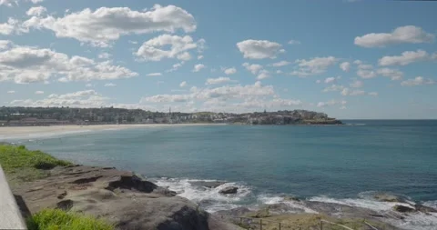 Wide beach shot of Bondi Beach Stock Footage 196792495