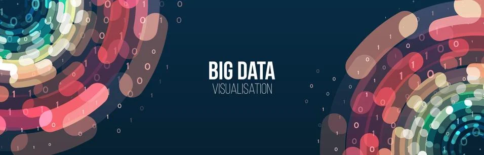 Wide Big data visualization. Abstract background with lines array and binary  스톡 일러스트