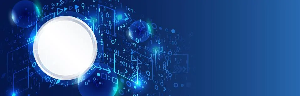 Wide Blue background with various technological elements. Hi-tech computer di Stock Illustration
