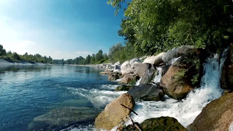 Wide Blue River with Dense Forest on Both Sides Stock Footage 314699653