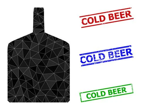 Wide Bottle Triangle Icon and Grunge Cold Beer Simple Watermarks Illustrazione stock