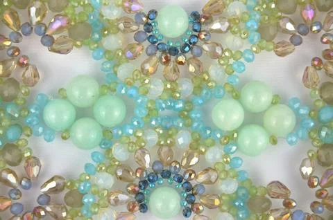Wide bracelet pattern made of beads, rock crystals (gemstones) and moonstone Stock Photos