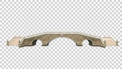 Wide brown stone bridge with steps on each side. 3D illustration isolated. Illustrazione stock