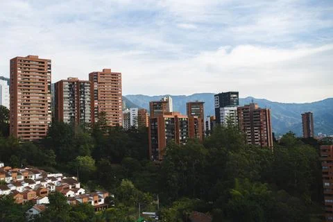 Wide capture of multiple orange brick buildings in south american metropoli.. Stock Photos
