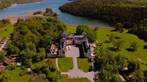 Wide Castle 360 Drone Orbit Sweden Scandinavia Stock Footage 133435059