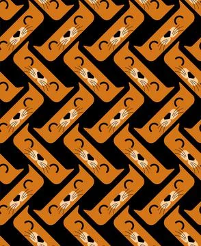 Wide cat pattern seamlesscartoon. fat muzzle pet background Stock Illustration
