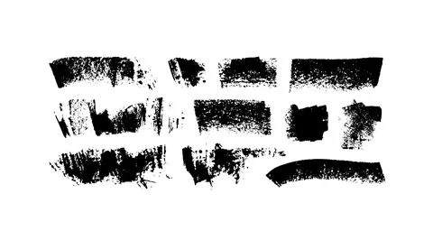 Wide charcoal vector strokes and curly lines set. Stock Illustration