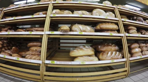 Wide choice of bread in a supermarket Stock Footage 61362681