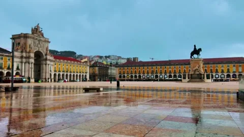 Wide cinematic panorama of Praca do Comercio. Stock Footage 327685375