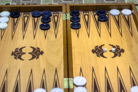 Wide clean shoot of backgammon under dim light Stock Photos