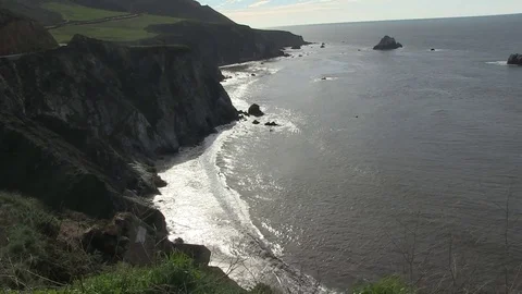 Wide coast shadowy, Big Sur, California. Stock Footage 77011334