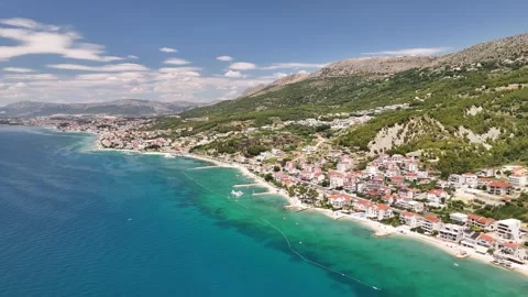 Wide Coastal View From Split To Podstrana Along The Adriatic, Croatia Video stock 342098314