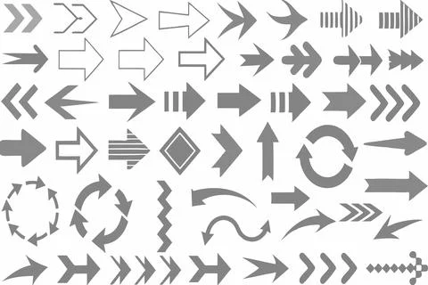 A wide collection of black arrows of various shape Stock Illustration
