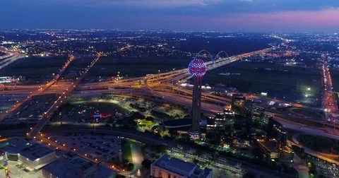 Wide Dallas Night Skyline centered on Reunion Tower Stock-Footage 79877293
