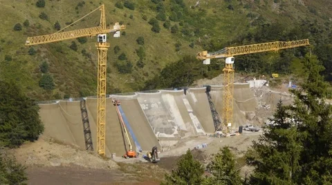 Wide Dam construction site Stock Footage 46117874