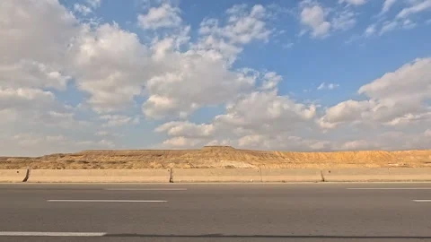 Wide Desert Highway Traffic Between Cairo and Ain Sokhna Showing Vehicles Stock Footage 329988519
