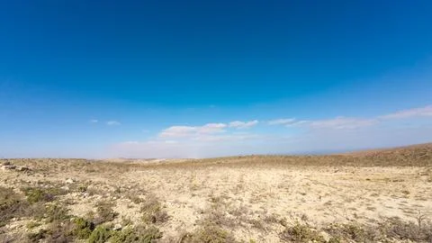 Wide desert plain under blue sky Fotos de archivo