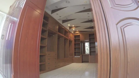 Wide dressing room, interior of a modern house from outside Stock Footage 97271285