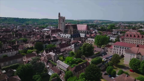 Wide drone advancing toward Sens Cathedral Stock Footage 342515540