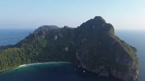 Wide Drone Panorama of Maya Bay Mountainous Landscape, Phi Phi Leh Stock Footage 344547628